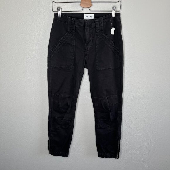 Frame Womens Trapunto Mid Rise Black Jogger Ankle Zip denim Pants Size 25 - Picture 6 of 12